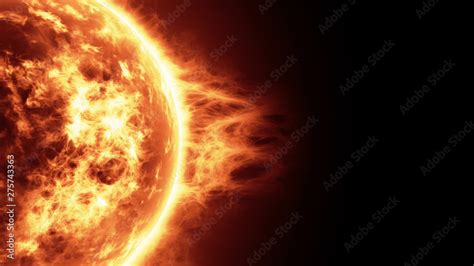 Realistic 3d Illustration Of Sun Surface With Solar Flares Burning Of