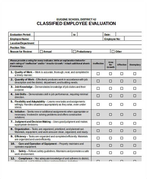 Classified Employee Evaluation Form Employeeform Net Riset