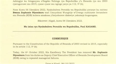 Perezida Kagame Yirukanye Zephanie Niyonkuru Wari Umuyobozi Wungirije