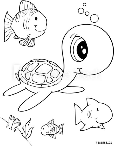 Photo Stands Cute Sea Turtle Vector Illustration Art