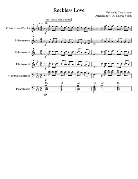 Reckless Love Sheet Music For Piano Trombone Flute Clarinet In B