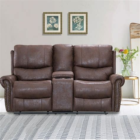 Bestmassage Home Theater Reclining Loveseat In Faux Leather Brown