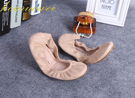 free shipping genuine leather folding shoes fold up ballet flats foldable ballerina in women