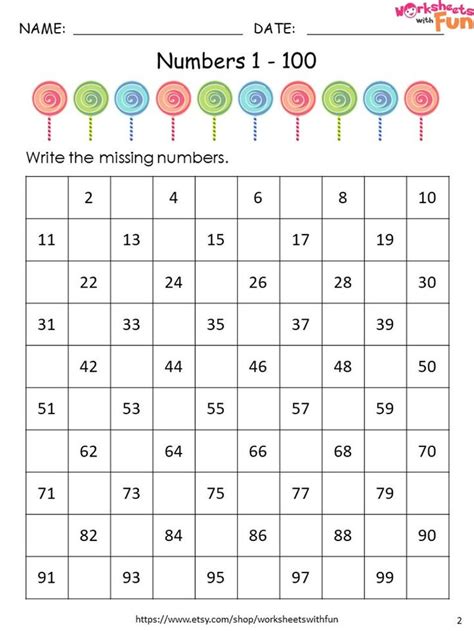 Missing Numbers 1 To 100 Worksheets