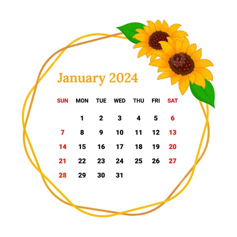 Calendario Del Mes De Enero De 2024 Con Marco De Flores Vector Png