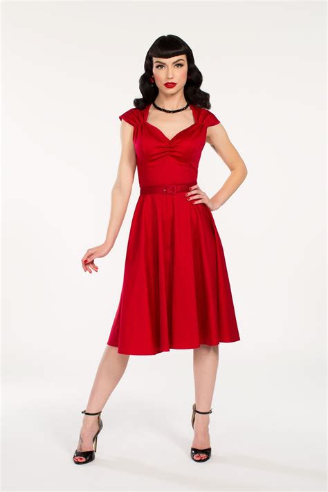 Heidi Retro Dress In Red Sateen Pinup Couture Vintage