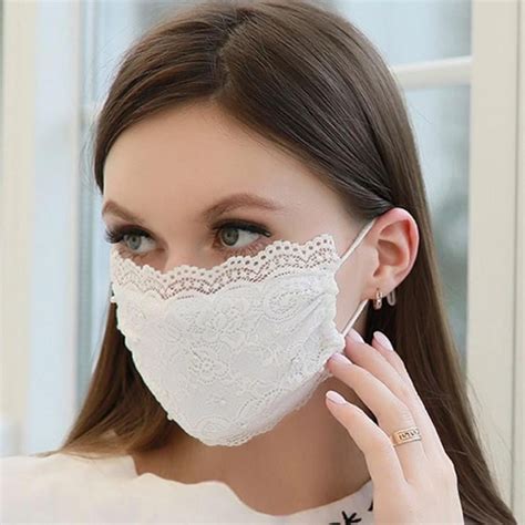 White Lace Face Mask With Pearls Wedding Face Masks For Bride And