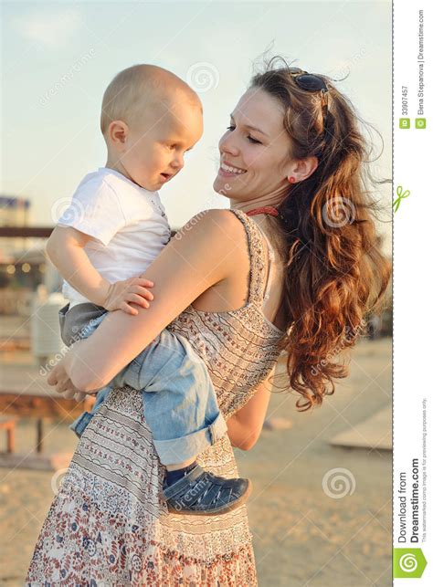 Mother Holding Son Royalty Free Stock Photography Image