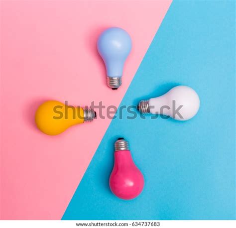 Colored Light Bulbs On Blue Pink Stock Photo 634737683 Shutterstock