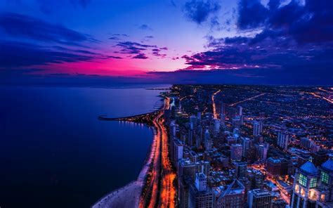 Cityscape Night Sea Chicago Wallpapers Hd Desktop And Mobile