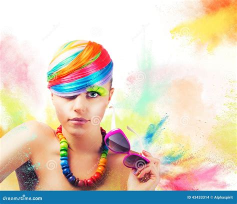 Colorful Beauty Fashion Portrait Stock Photo Image Of Fashion Cyan