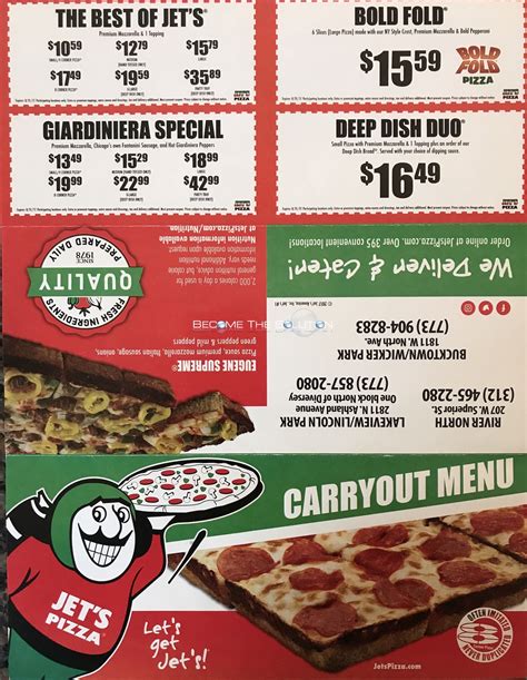 Jets Pizza Chicago Carry Out Menu Scanned Menu With Prices
