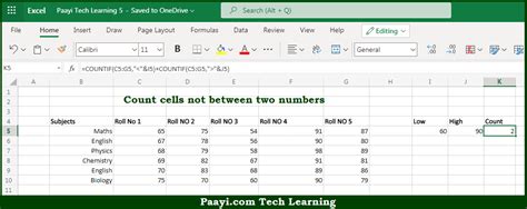 Learn How To Count Cells Not Between Two Numbers In Microsoft Excel