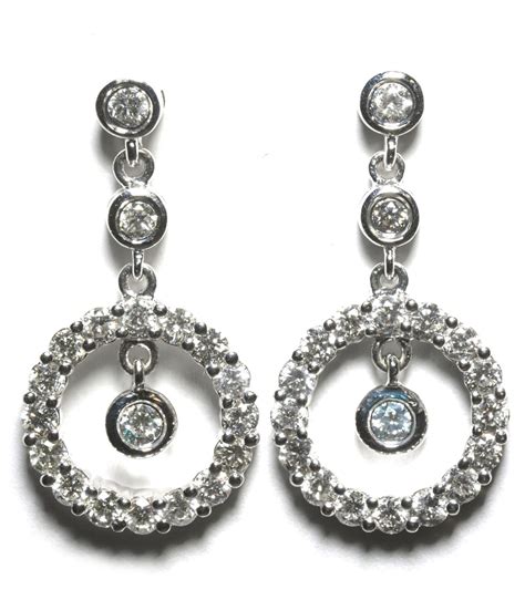Halo Dangle Diamond Earrings In 18k White Gold 14 Ct Tdw Vs1vs2