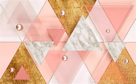 D Abstract Pink Gold Geometric Shapes Wallpaper Removable Etsy