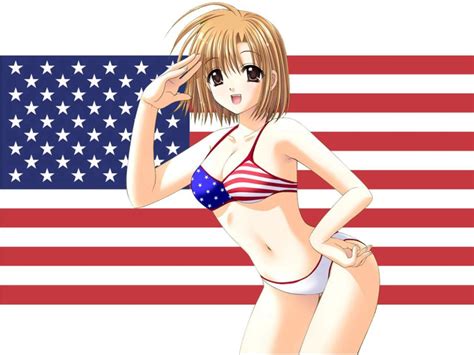 Nishimata Aoi 1girl American Flag American Flag Bikini American Flag Swimsuit Bikini Brown