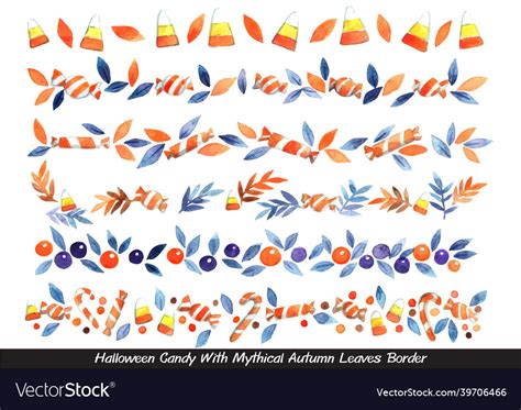 Candy Corn Stick Toffee And Leaf Border Royalty Free Vector