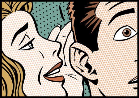 Stock Illustration Cartoon Of Woman Whispering In Surprised Man S Ear