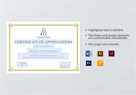 Blank Medical Appreciation Certificate Design Template In Psd Word