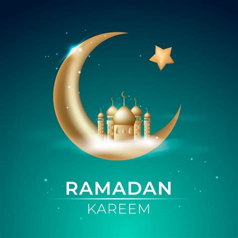 Realistische Ramadan Kareem Met Stad En Maan Premium Vector