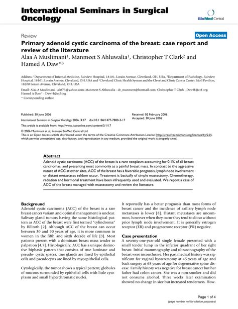 Pdf Primary Adenoid Cystic Carcinoma Of The Breast Case Report And
