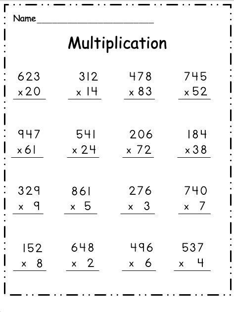 Multiply 3 Digit By 2 Digit Worksheet