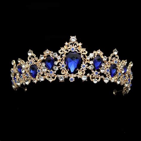 Large Luxury Fashion Crystal Wedding Bridal Tiara Diamante Royal Blue