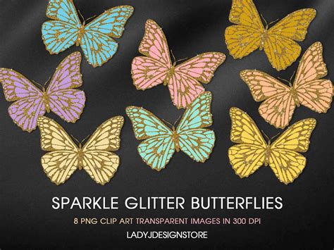 Sparkle Gold Glitter Butterfly Clipart Black Glitter Etsy España