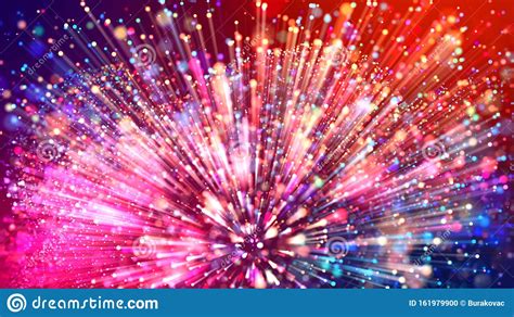 Abstract Explosion Of Multicolored Shiny Particles Or Light Rays Like