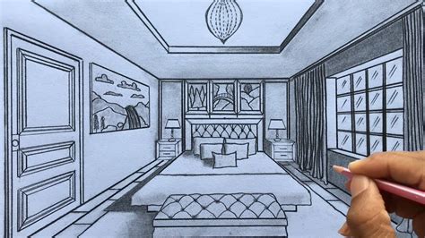 How To Draw A Bedroom Using 1 Point Perspective Step By Step