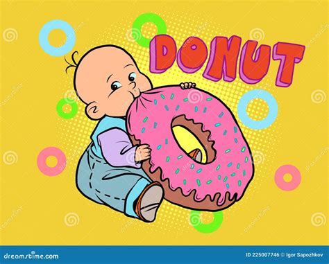 Little Baby Favorite Cute Baby Eating A Donut Stock Vector