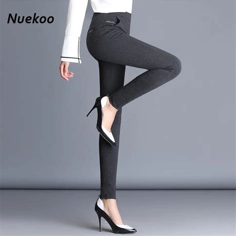 Women Skinny Pencil Pants High Waist Black Color Female Slim Elastic Casual Trousers Slim Plus
