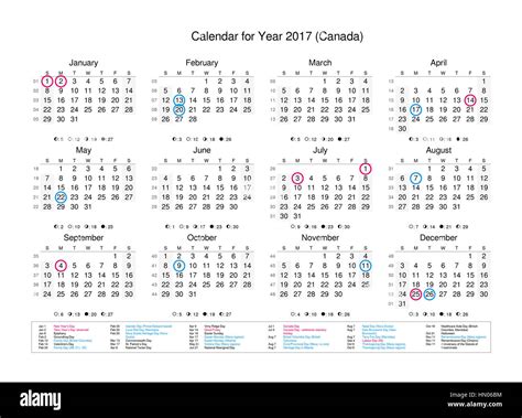 Calendar Of Year 2017 With Public Holidays And Bank Holidays For Canada