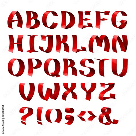 Set Of Isolated Red Color Shiny Ribbon Font Alphabet Letters Stock