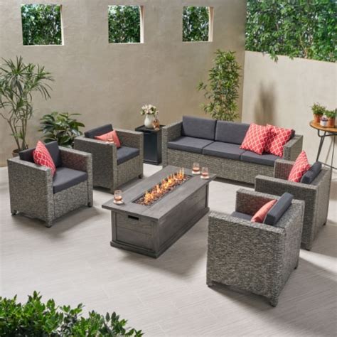 Simona Outdoor Seater Wicker Chat Set With Fire Pit Mix Black Dark Gray Gray Unit Kroger