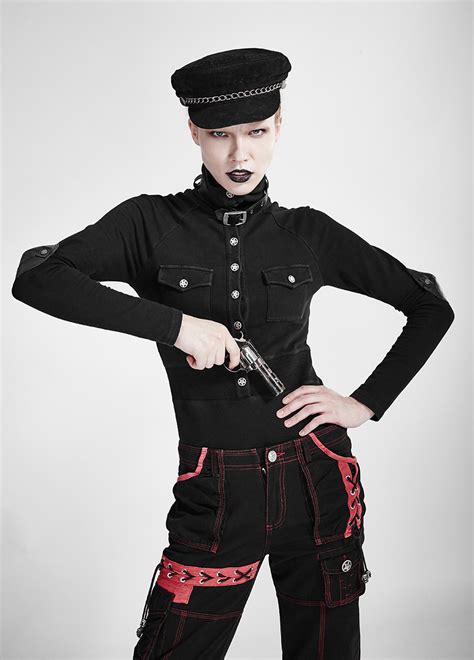 Body Noir Femme Militaire Fétiche Sexy Avec Sangle Et Coudières Amovibles Punk Rave Japan