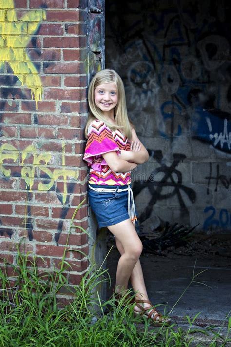 Cute Little Blonde Girl At Graffiti Wall Stock Images Free Nude Porn Photos