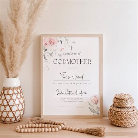 Blush Rose Godmother Certificate Template 100 Editable Godfather