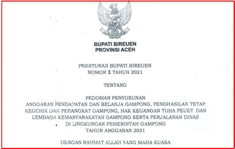 Download Perbup Bireuen Nomor Tahun Tentang Pedoman Penyusunan