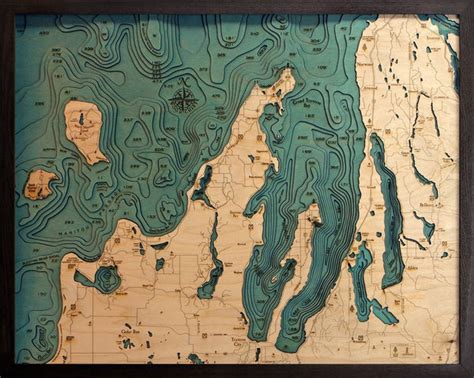 Grand Traverse Bay Wood Map Art Michigan Traverse City Michigan
