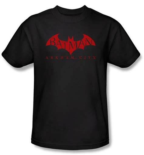 Batman T Shirt Arkham City Red Bat Adult Black Tee Batman Shirts