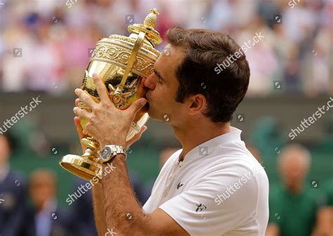 Switzerlands Roger Federer Kisses Trophy After Editorial Stock Photo
