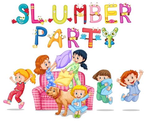 Premium Vector Slumber Party With Girls In Pajamas At Home