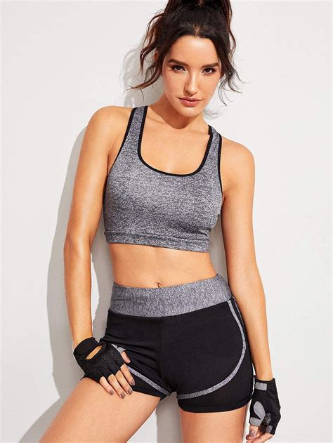 Marled Knit Racer Back Sports Bra And Shorts Set Chicgirlie Sports Bra Shorts Sports Bra