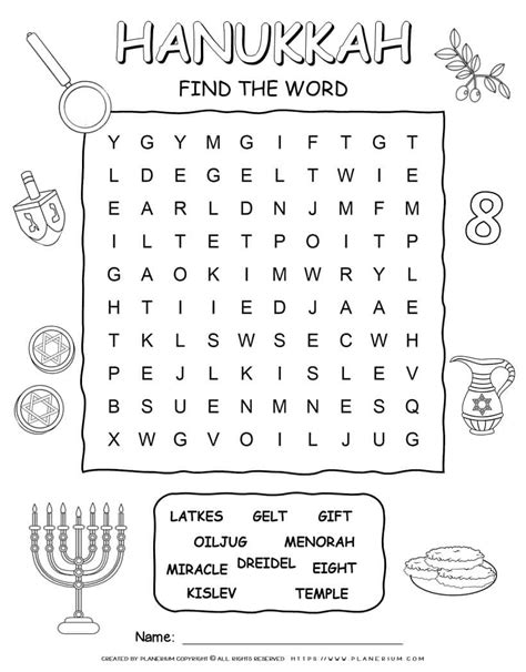 Hanukkah Word Search With Ten Words Planerium