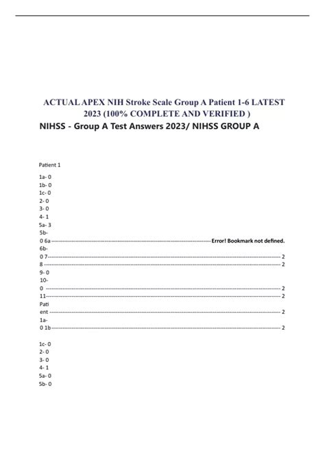 Actual Apex Nih Stroke Scale Group A Patient 1 6 Latest 2023 100
