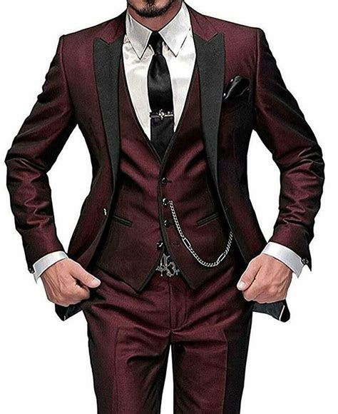 Details About Burgundy Wedding Men Suits Groom Tuxedos One Button 3