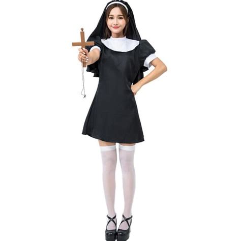 Cute Women Nun Costume Halloween Adult Singing Christians Cosplay