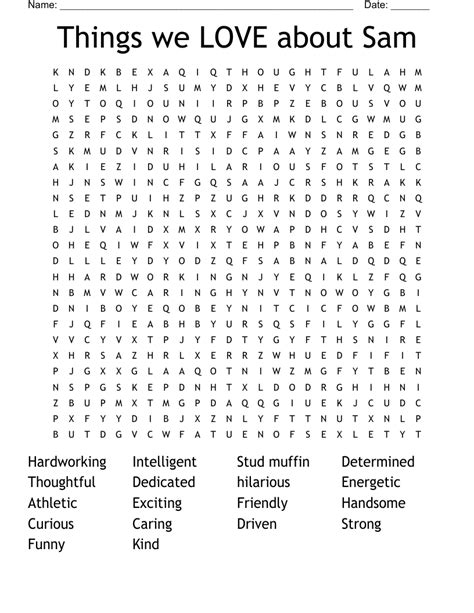 Things We Love About Sam Word Search Wordmint