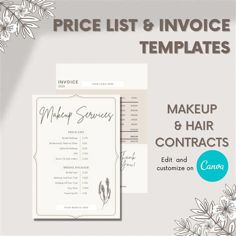 Makeup Artist Templates Terms And Conditions Invoice Price Etsy Canada